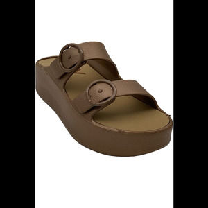 Lemon Jelly Vegan Double Band Slide Sandals Gaia Bronze Metal -